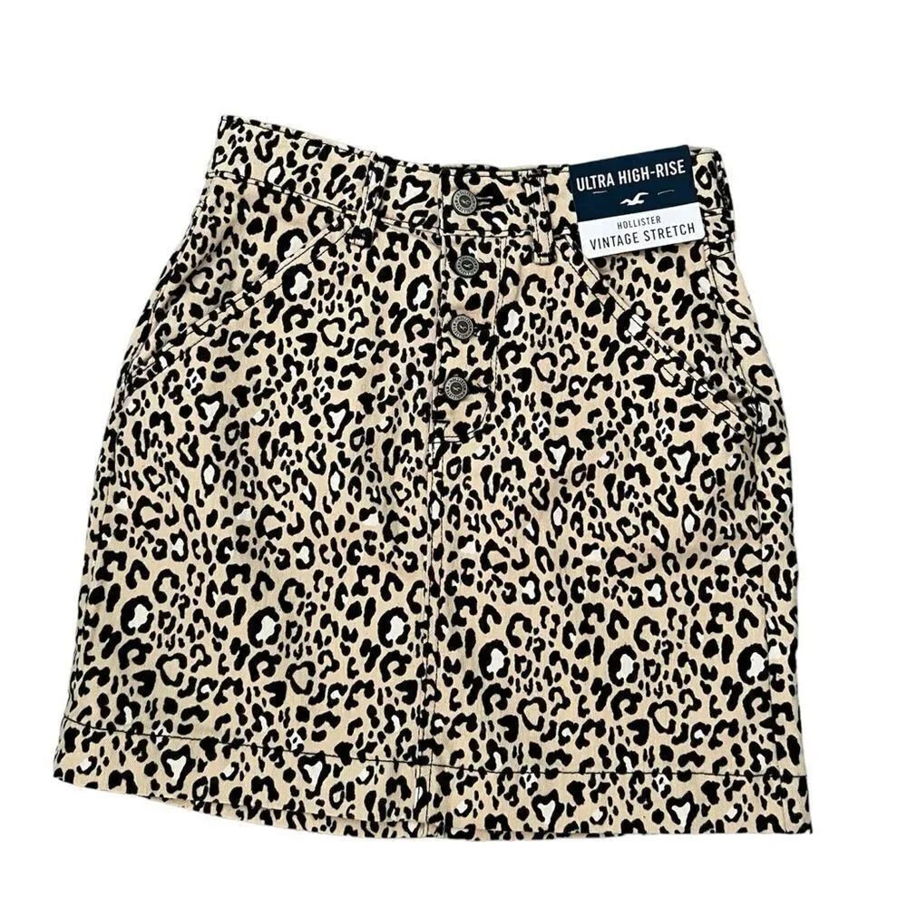 NWT Hollister Ultra High Rise Vintage Stretch Leopard Cheetah Print Skirt size 0